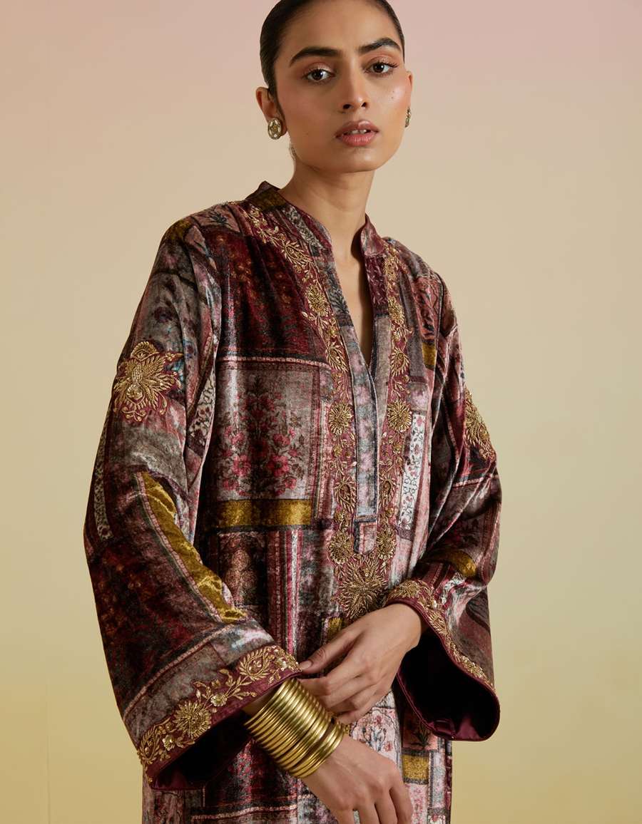 Anaya Long Velvet Kurta dress in Multi color