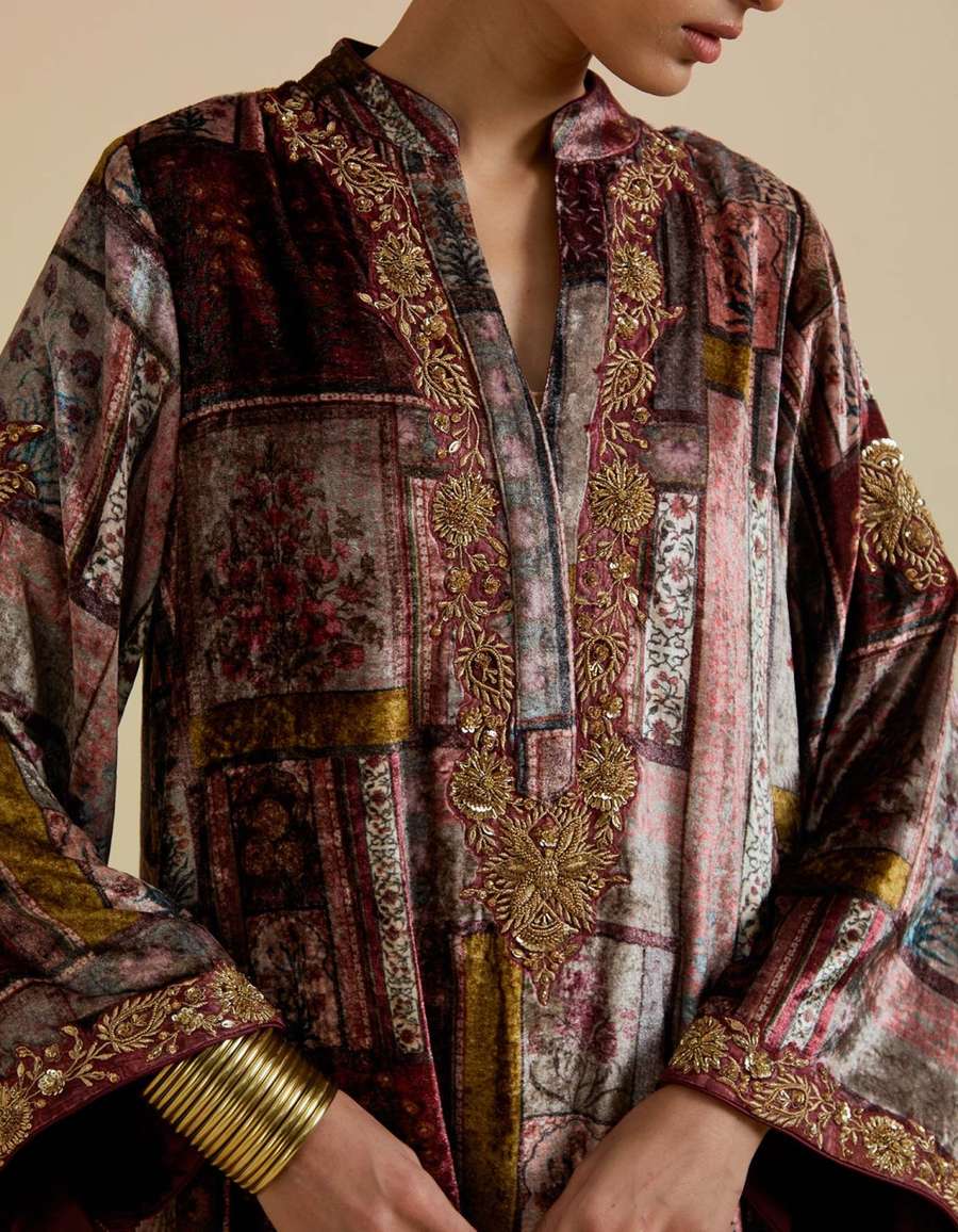 Anaya Long Velvet Kurta dress in Multi color