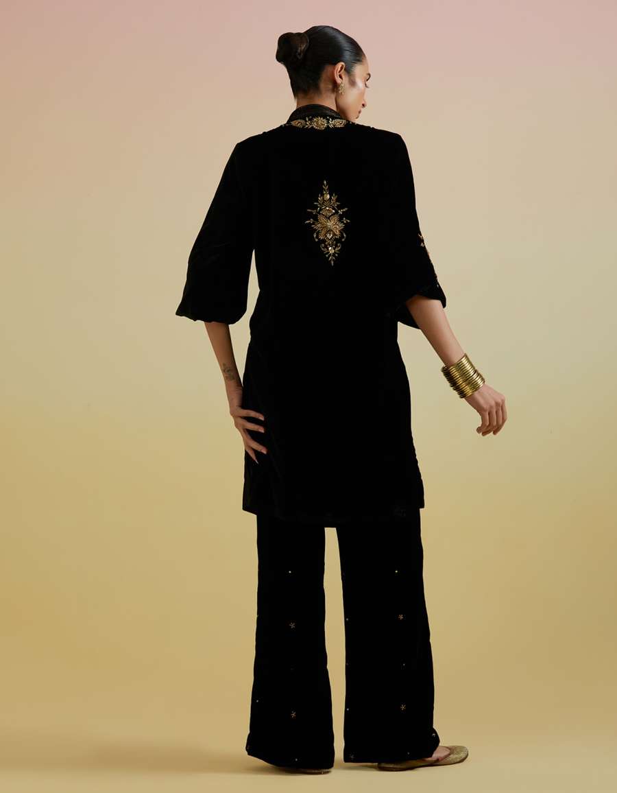 Anaya Velvet Kurta with Pants in Black