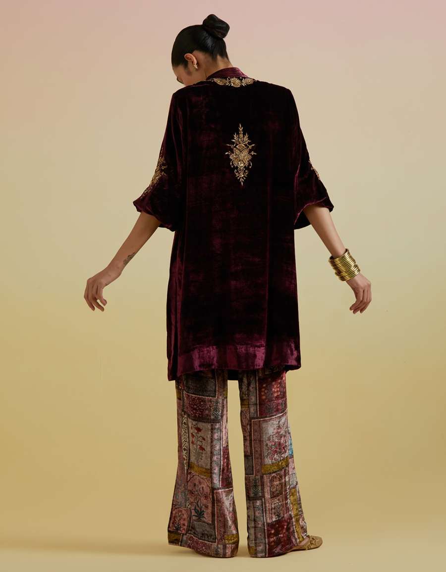 Anaya Velvet Kurta with Pants in Wine