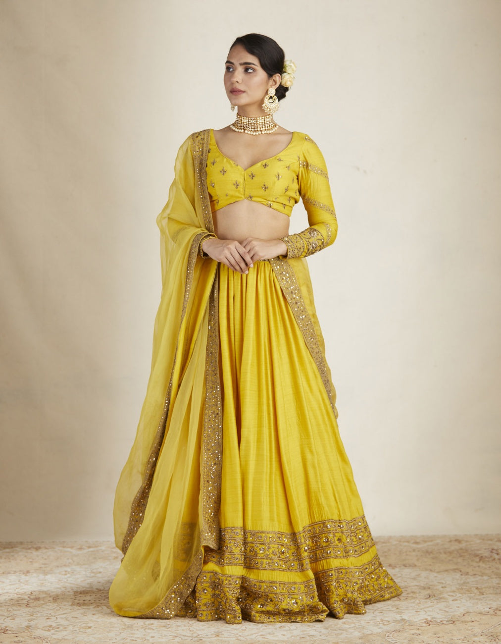Mustard Yellow Double Border Lehenga Set