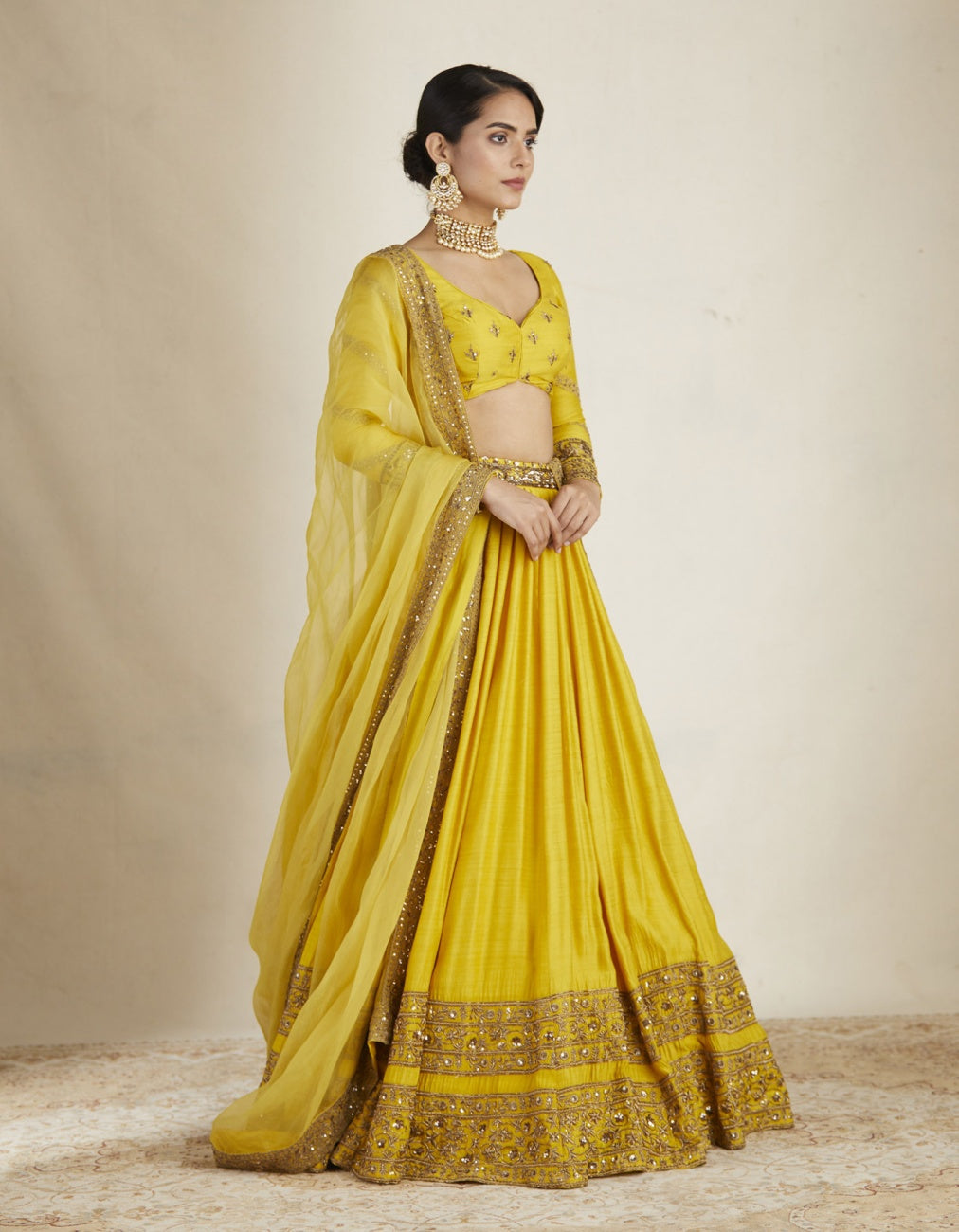 Mustard Yellow Double Border Lehenga Set