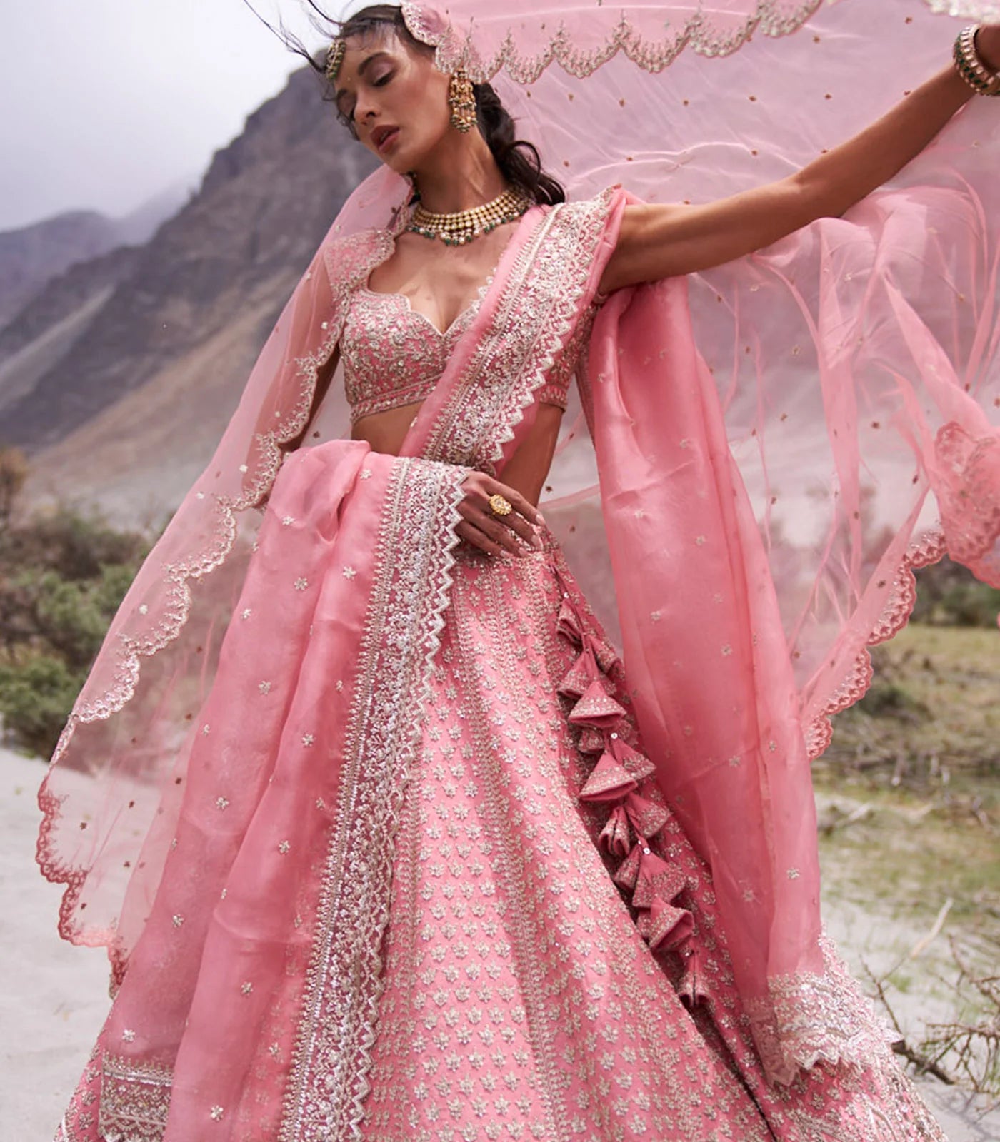 Pink Organza Leh Shukrana Lehenga Set