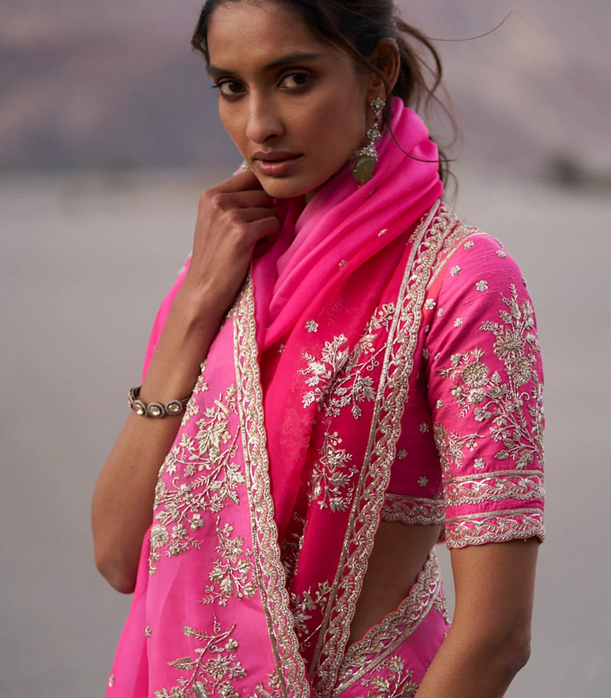 Buy Pink Organza Saree by Anushree Reddy | Deval Store
