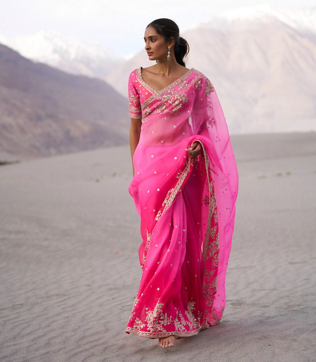 Buy Pink Organza Saree by Anushree Reddy | Deval Store