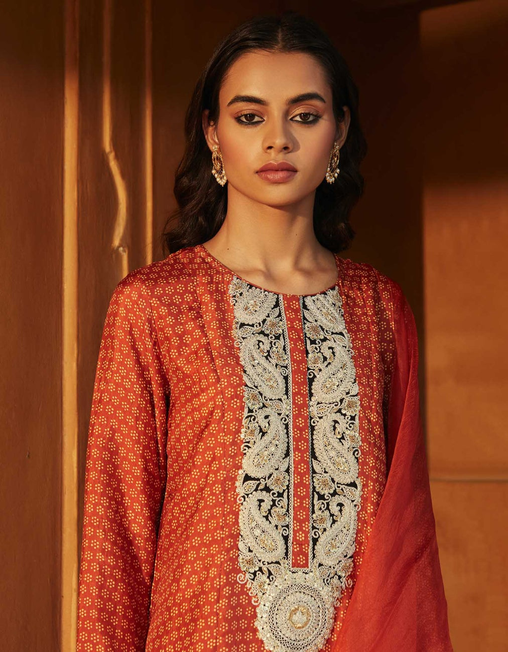 Brick Red Mulberry Silk Kurta Set