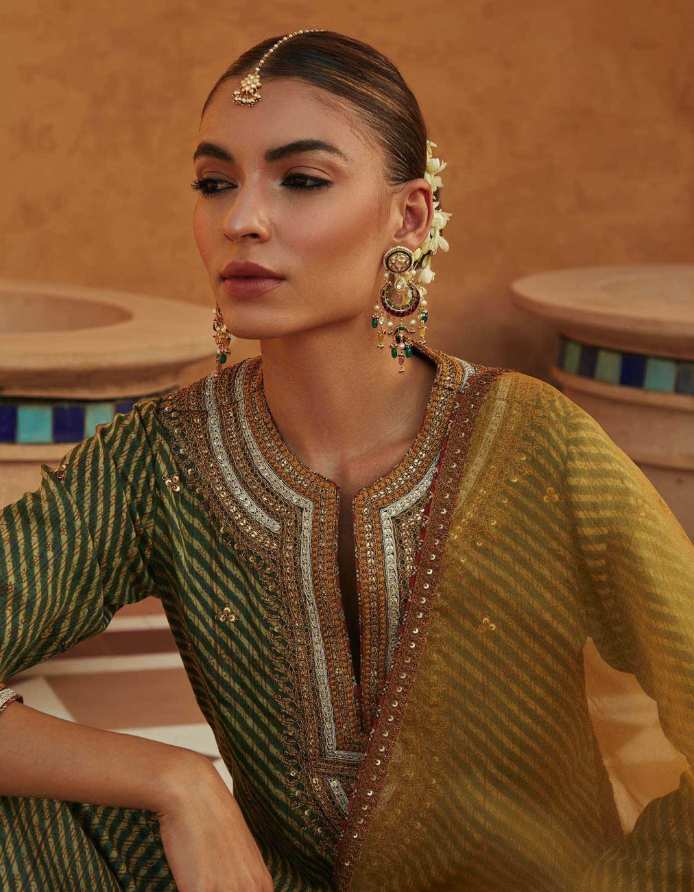 Green Leheriya Kurta Set