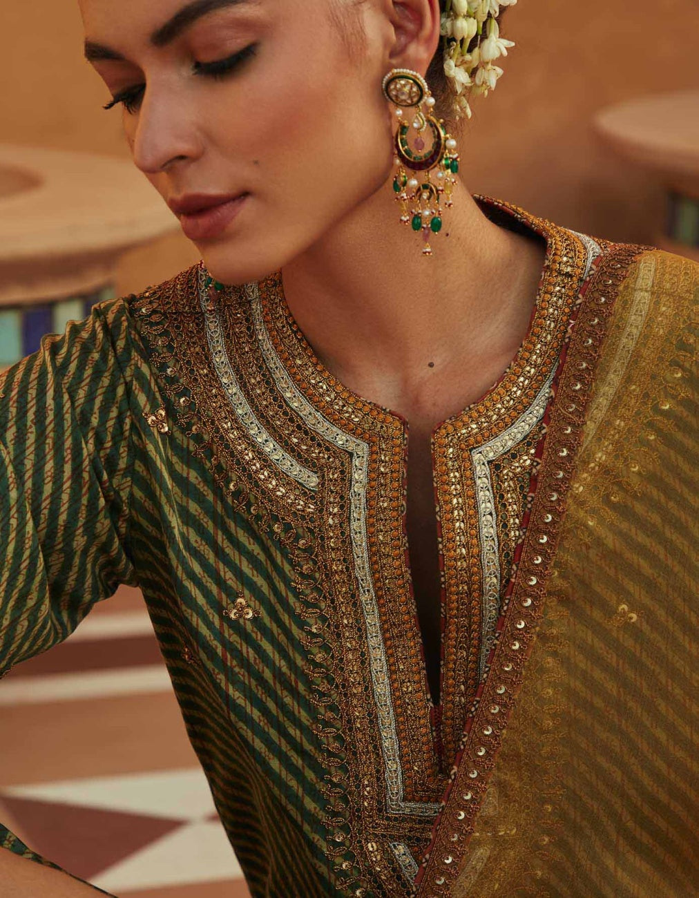 Green Leheriya Kurta Set