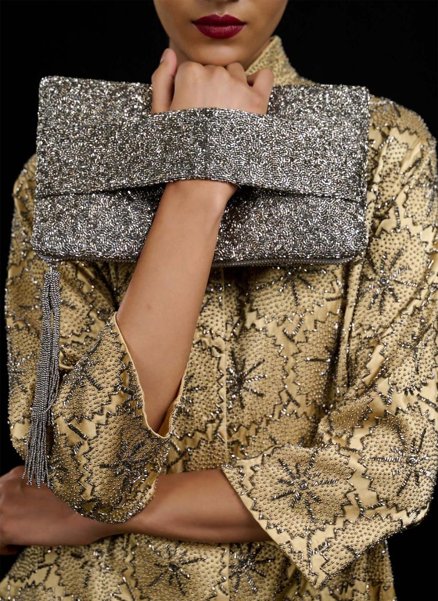 Handloom Cotton Bag In Silver