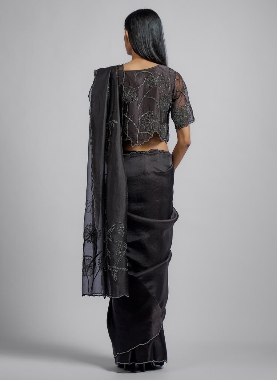 Brown SLV Silk Organza & Silk Satin Sari