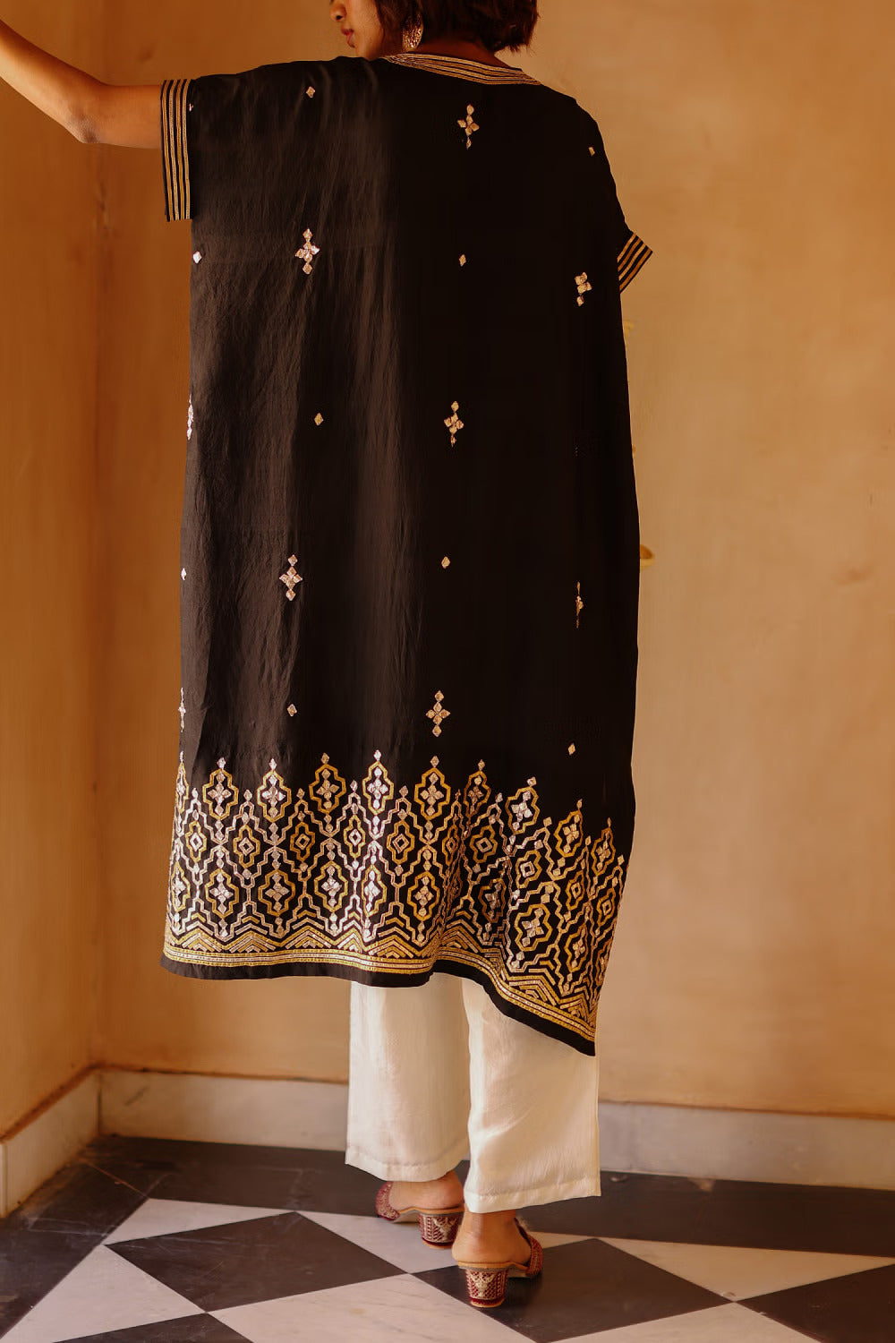 Black Gota Embroidery Kaftan Set
