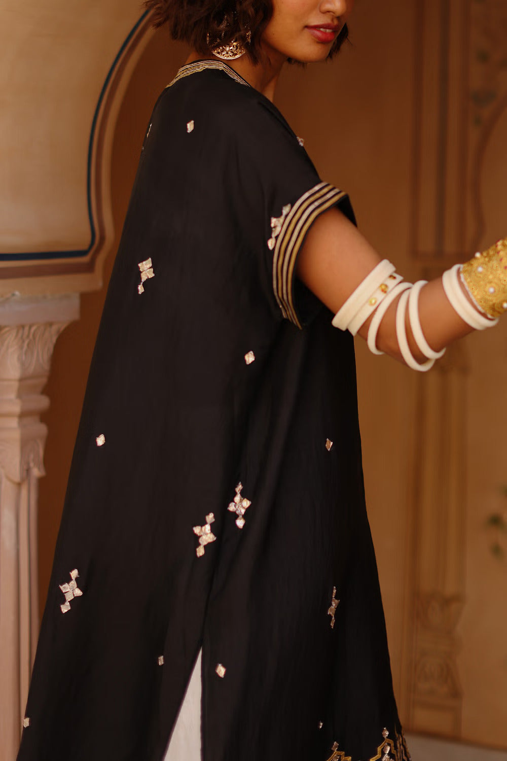 Black Gota Embroidery Kaftan Set