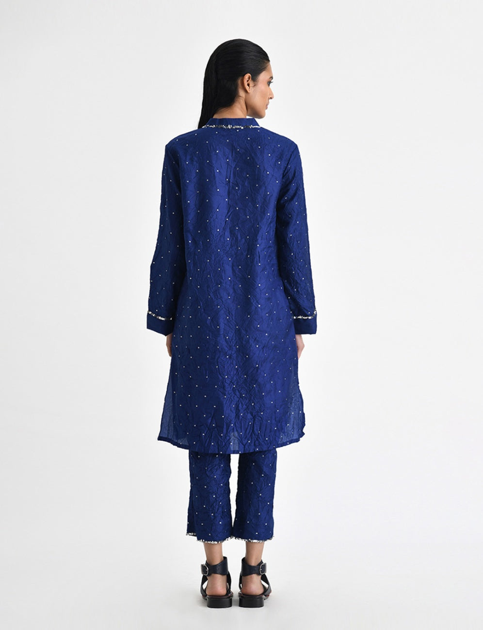 Cobalt Blue Denmar Crushed Silk Tunic With Pant
