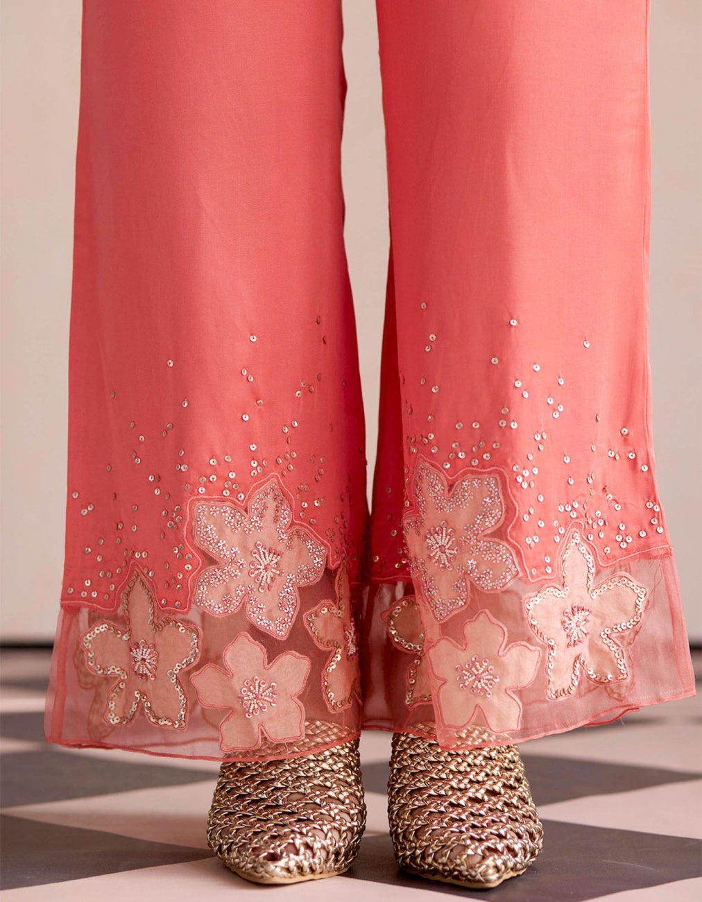 Coral Embroidered Tunic Set