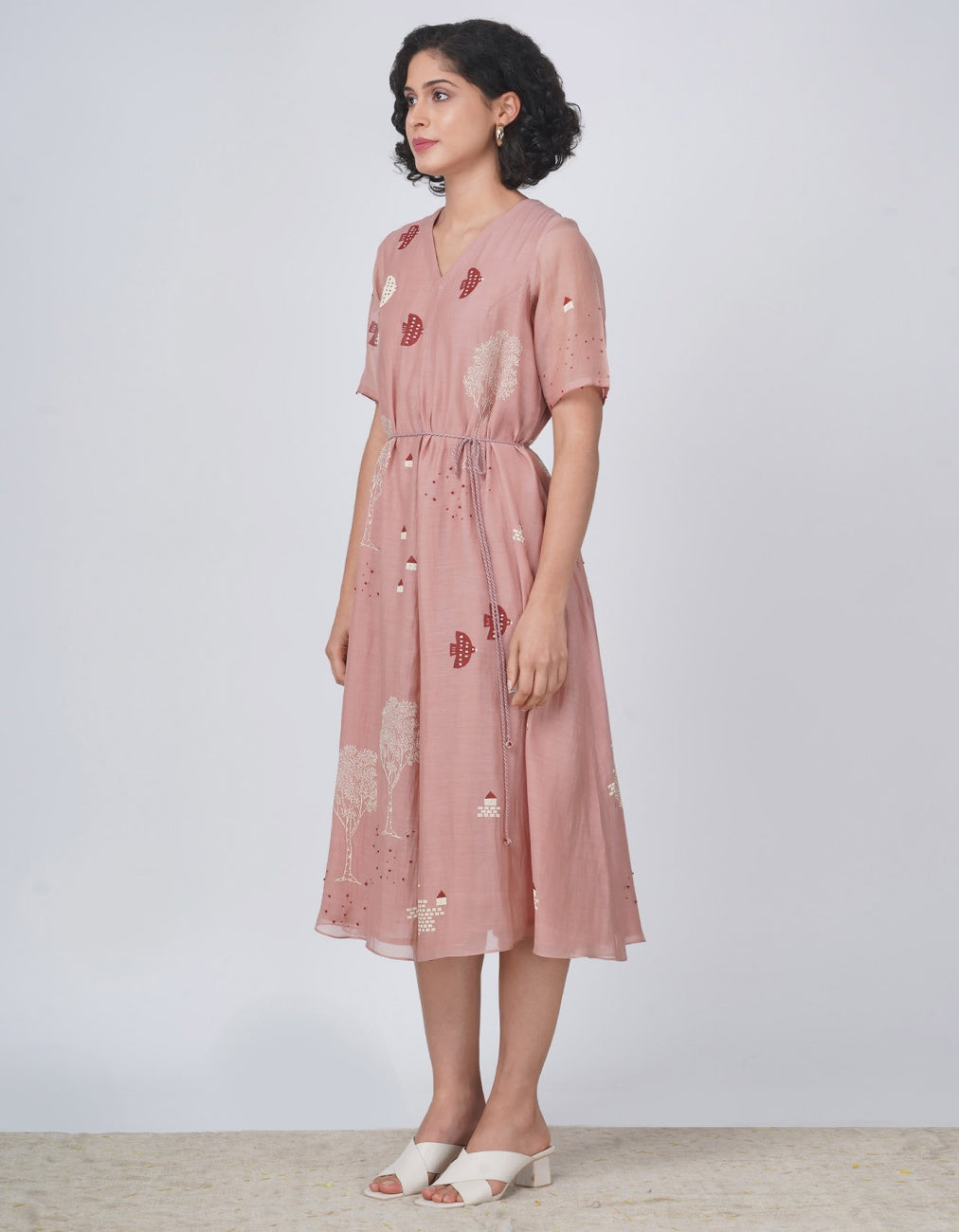 Almond Pink Hakoni Print Dress