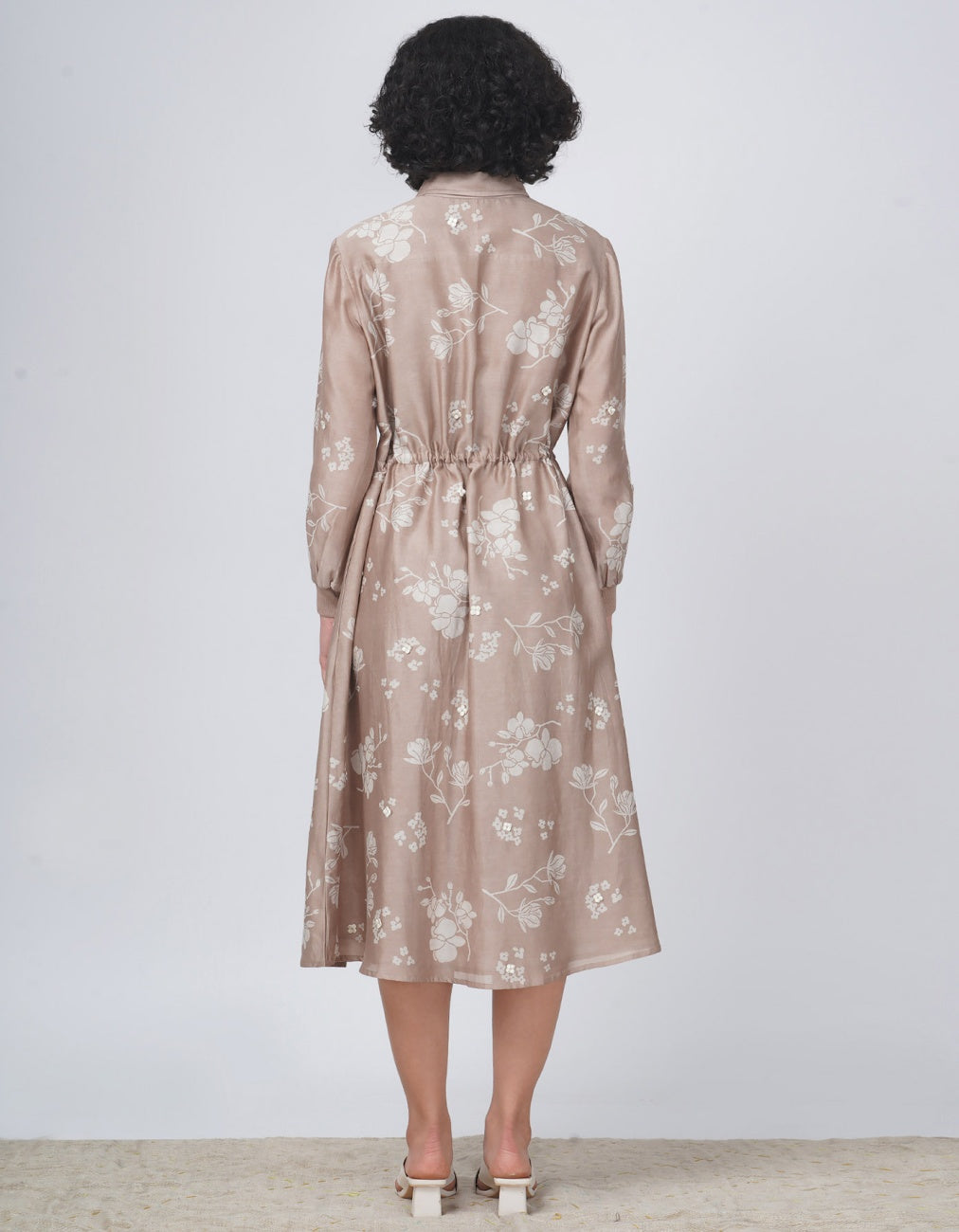 Beige Silk Chanderi Tie Up Dress