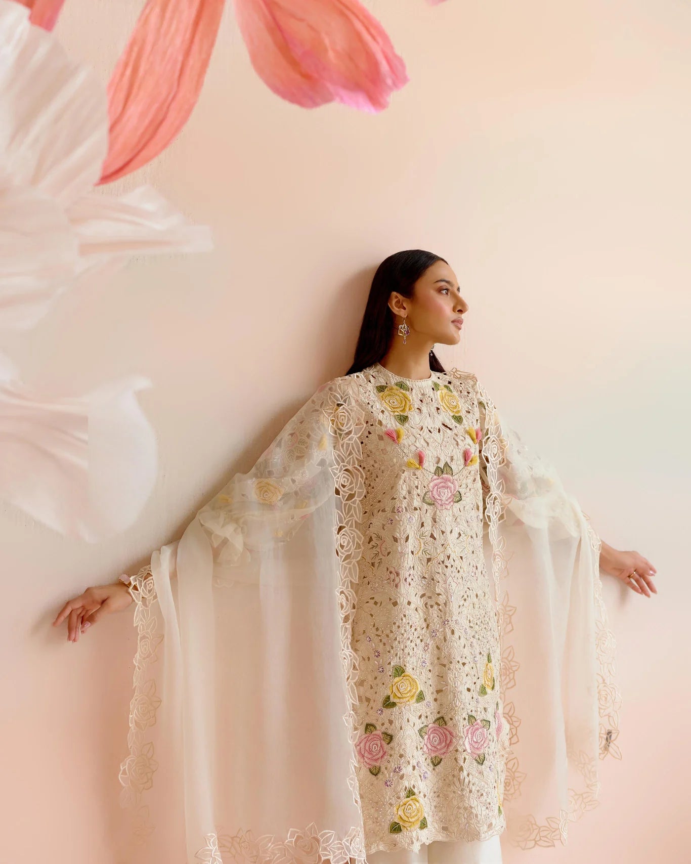 Ivory Rose Cutwork Dupatta