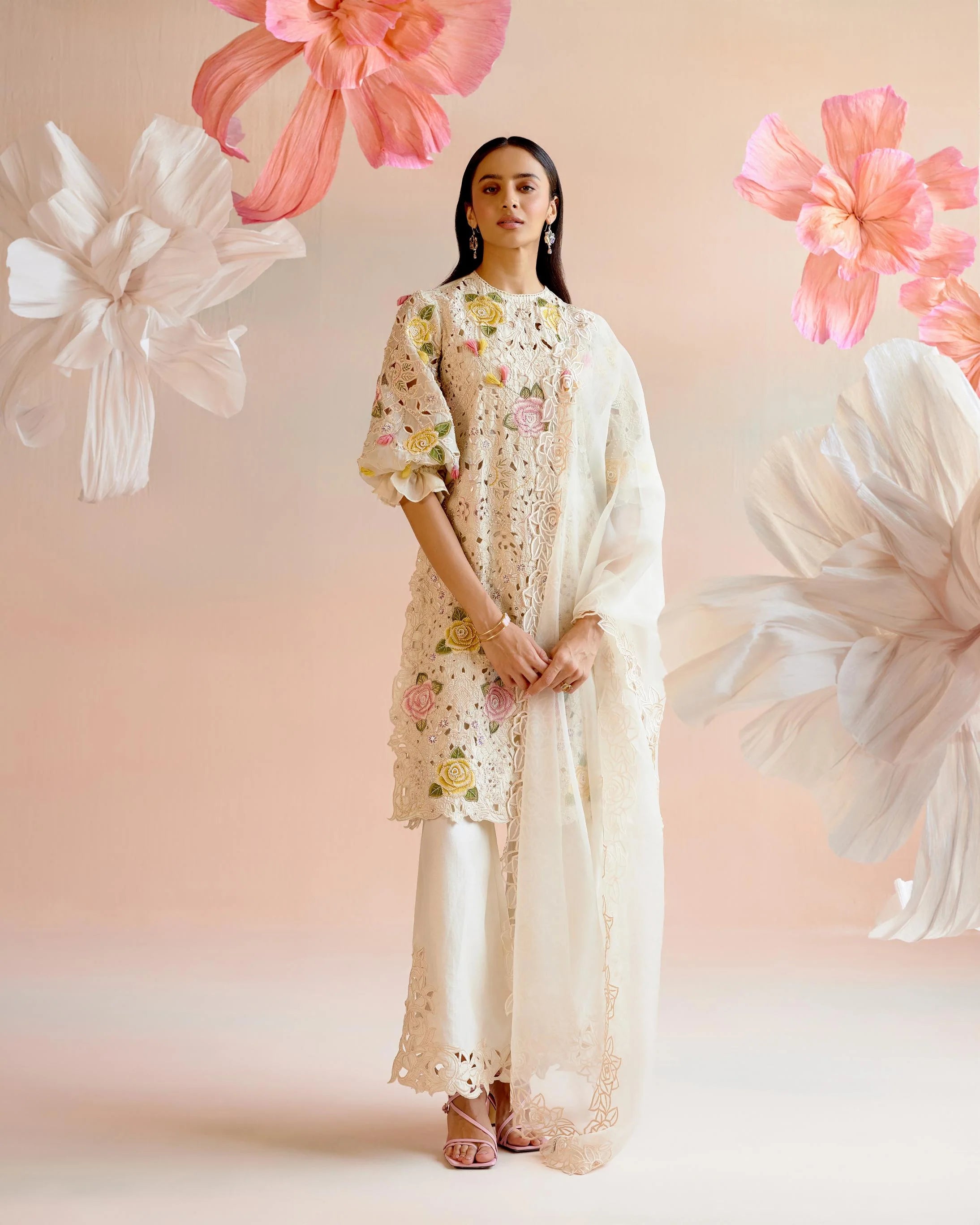 Ivory Rose Cutwork Dupatta