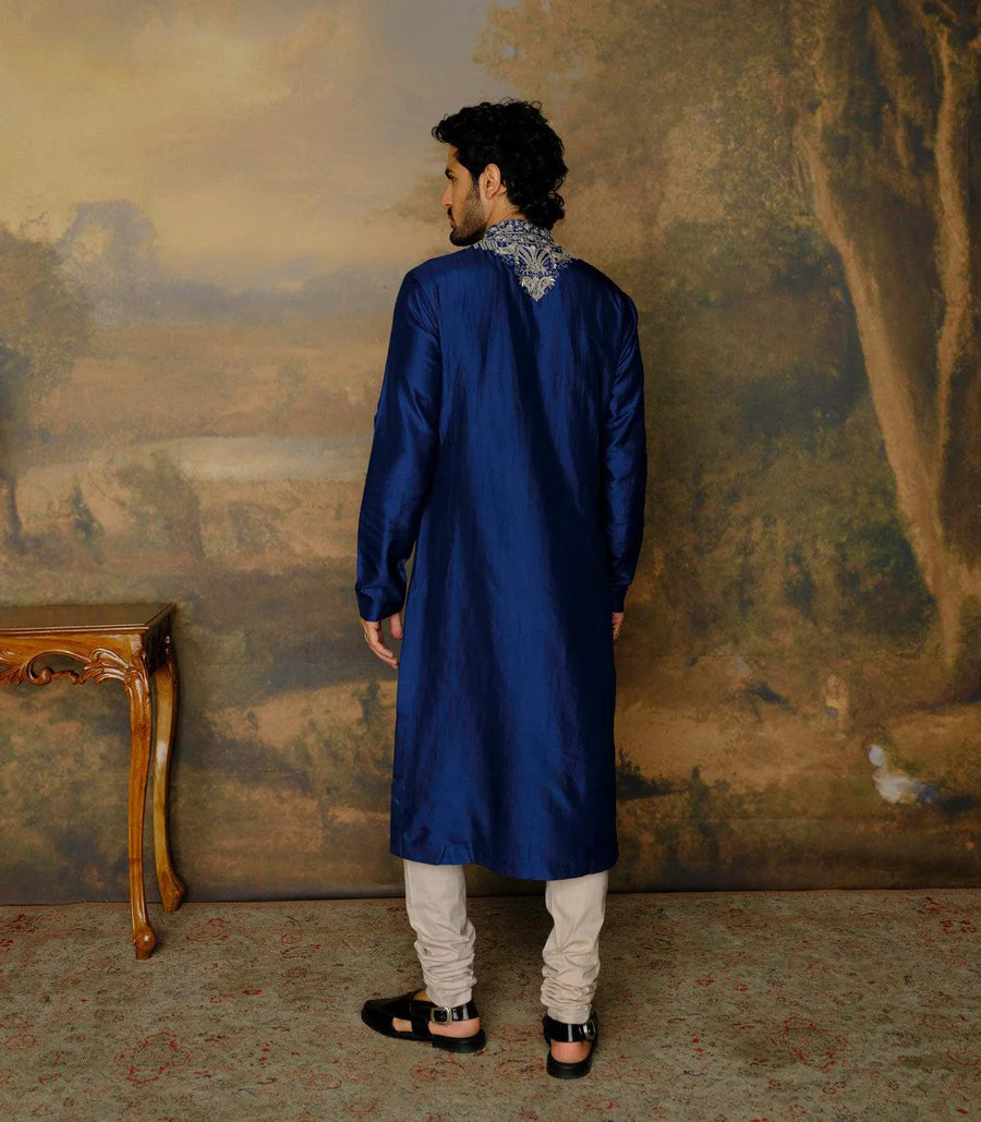 Navy Blue Embroidered Kurta Set