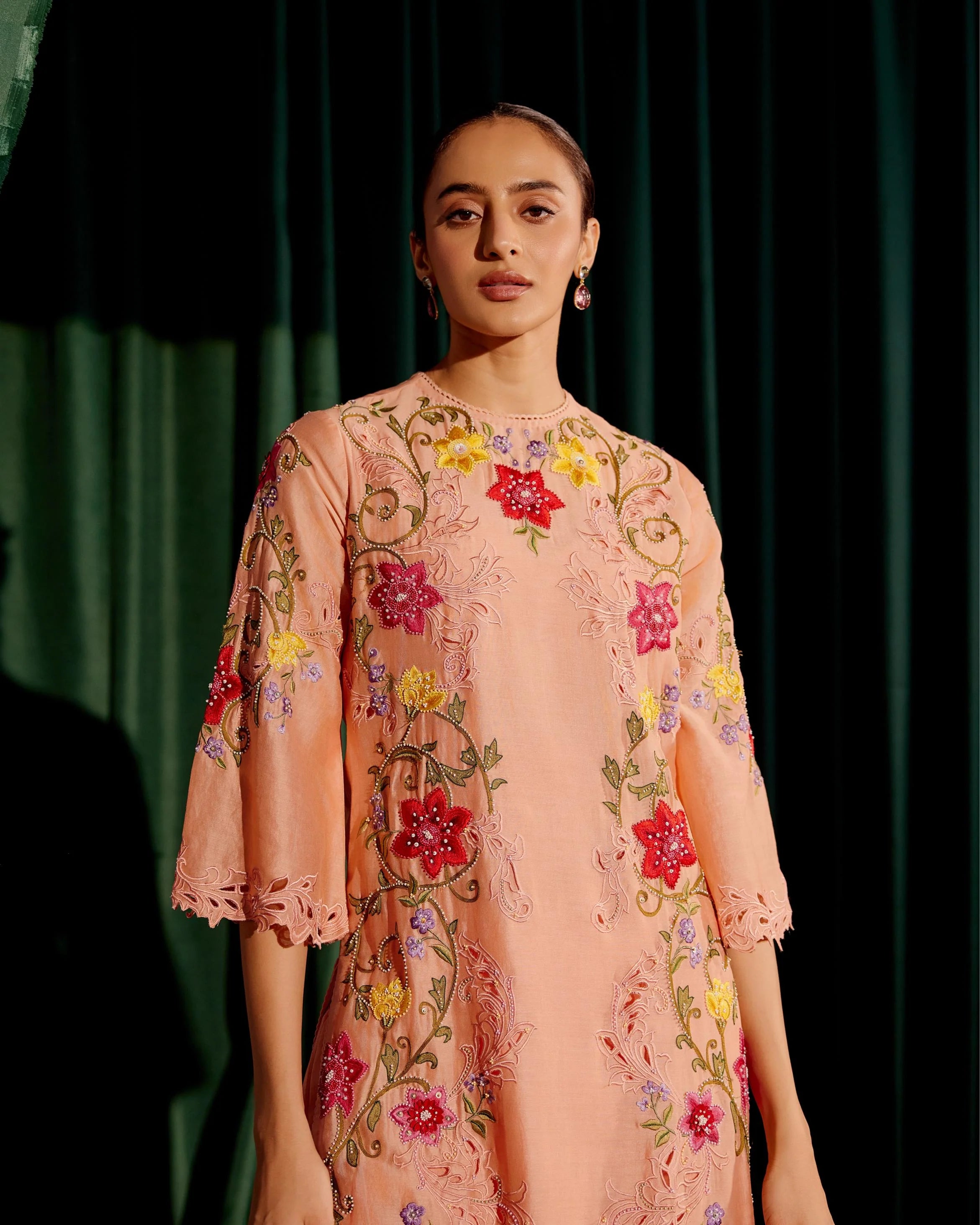 Apricot Multi Color Floral Kurta With Pants