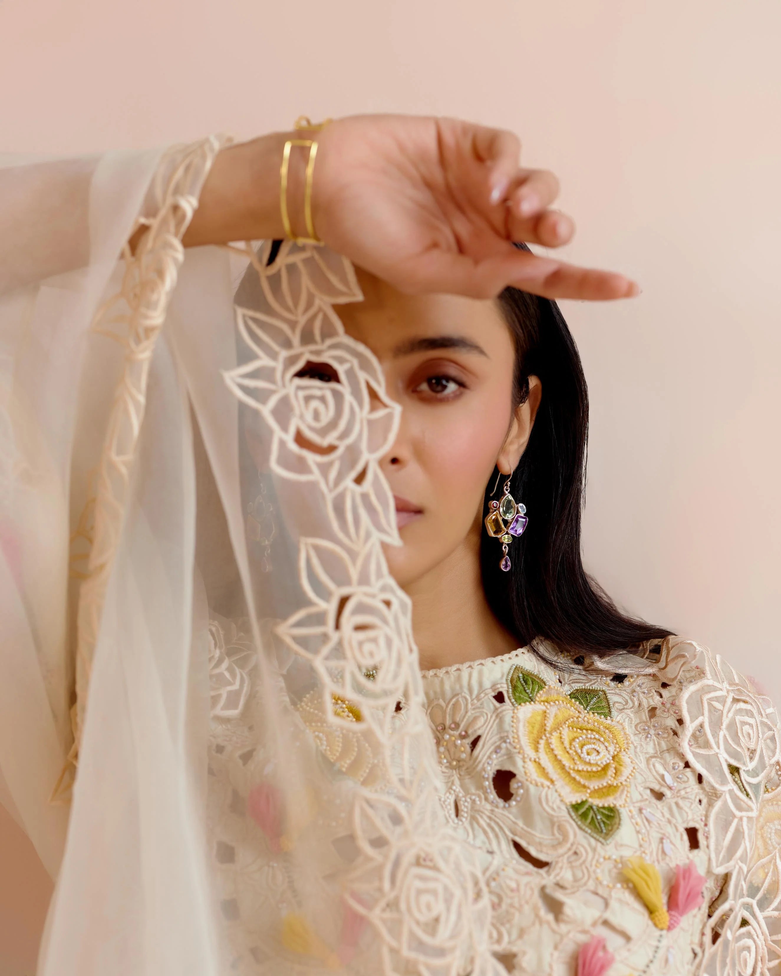 Ivory Rose Cutwork Dupatta