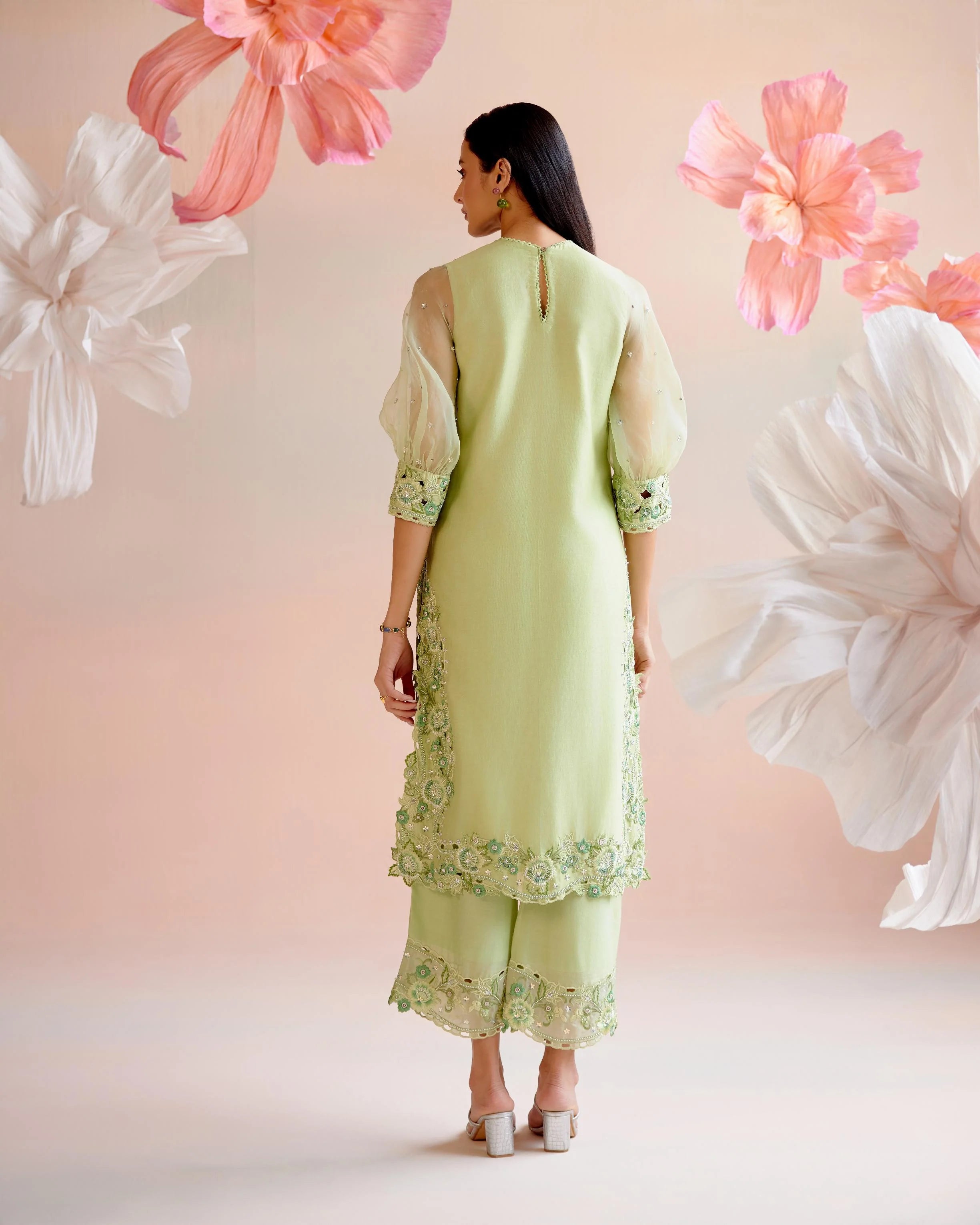 Mint Green Multi Tonal Cutwork Kurta With Embroidered Pants