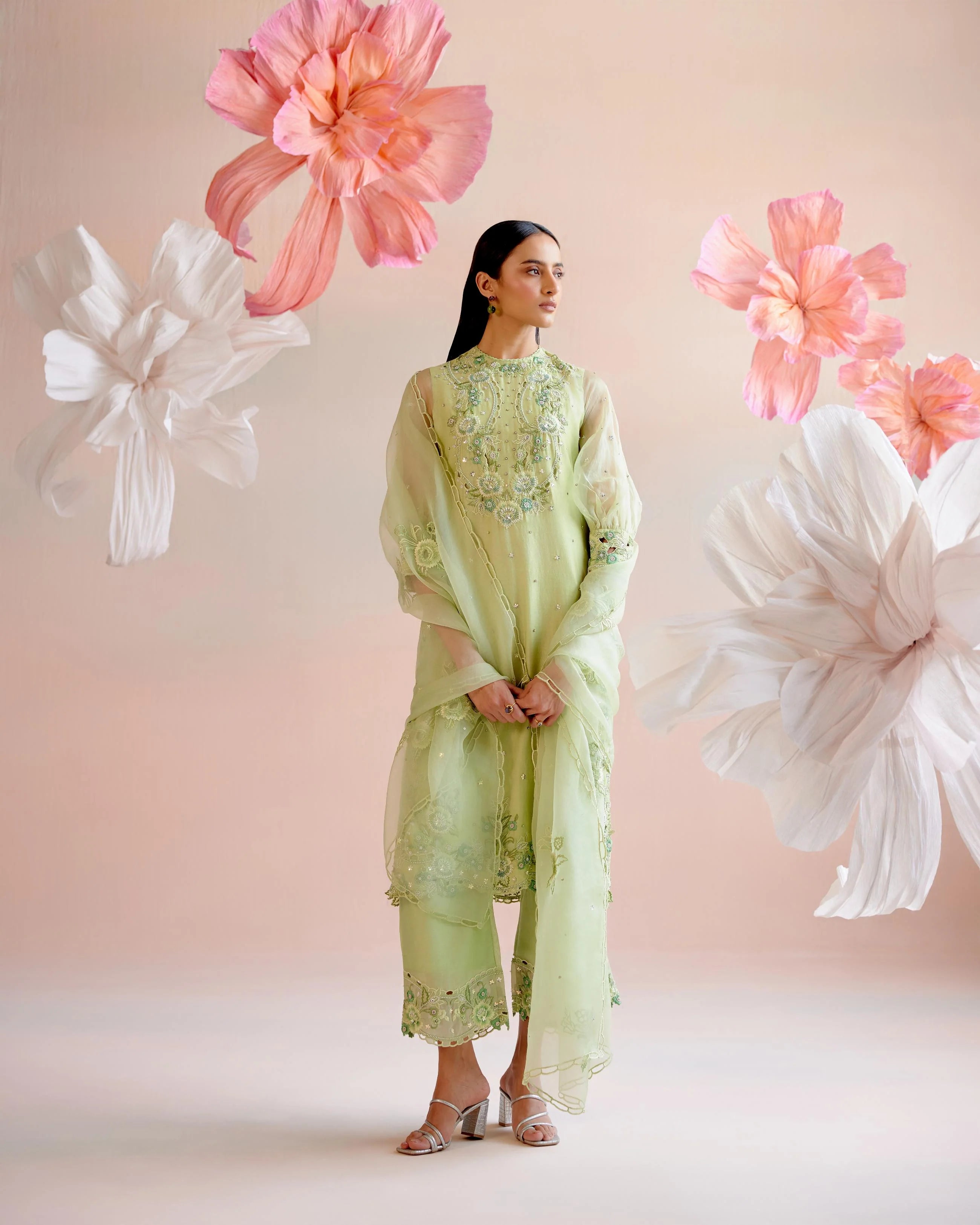 Mint Green Tonal Cutwork Dupatta