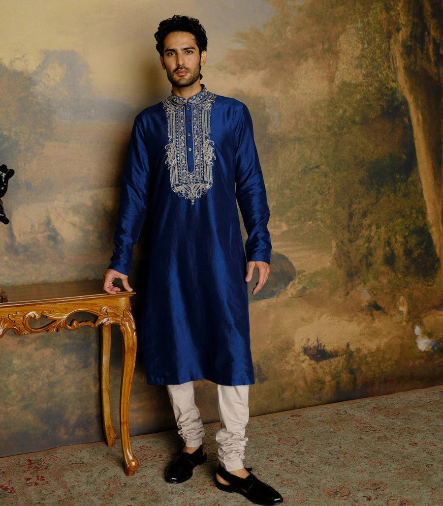 Navy Blue Embroidered Kurta Set