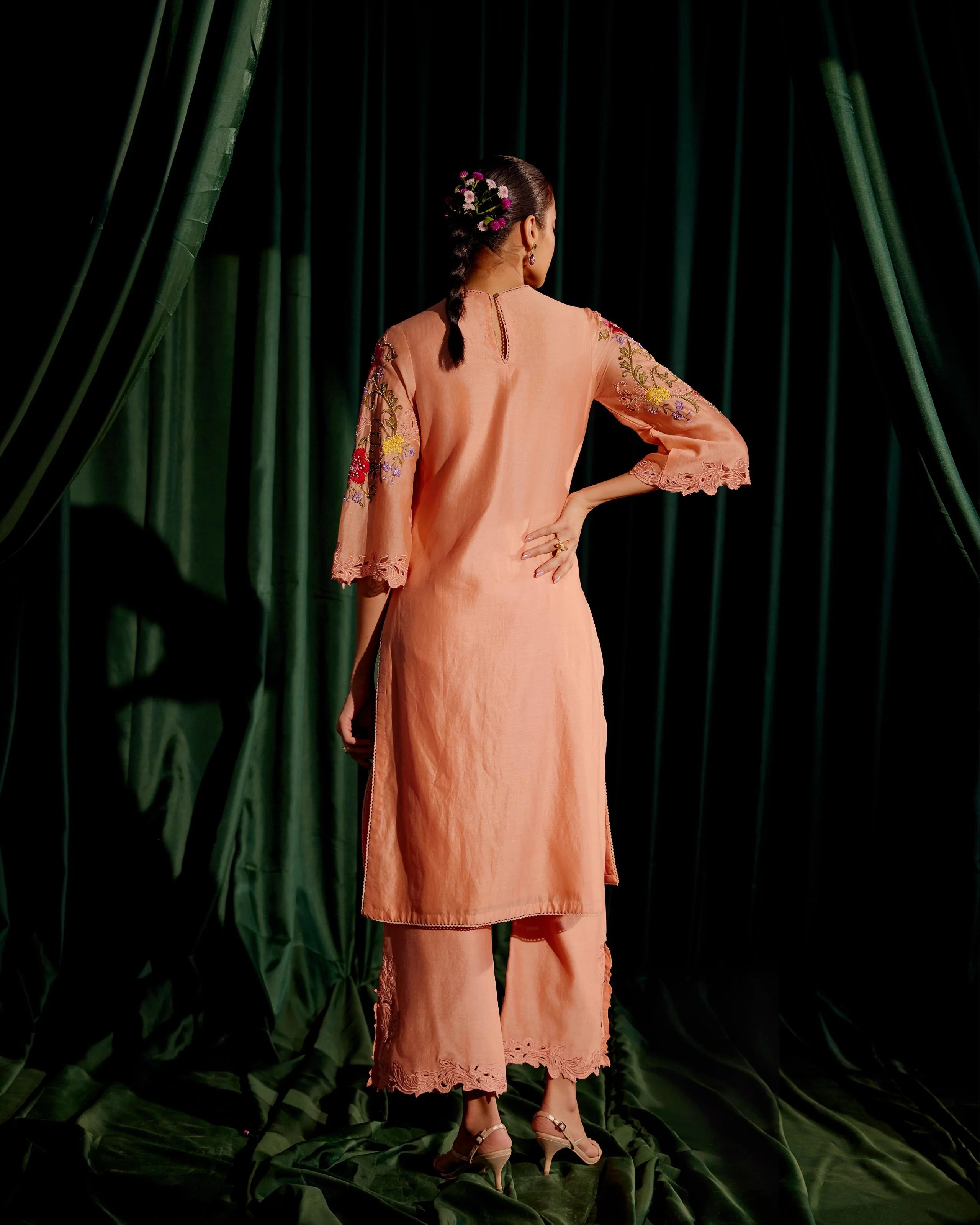 Apricot Multi Color Floral Kurta With Pants