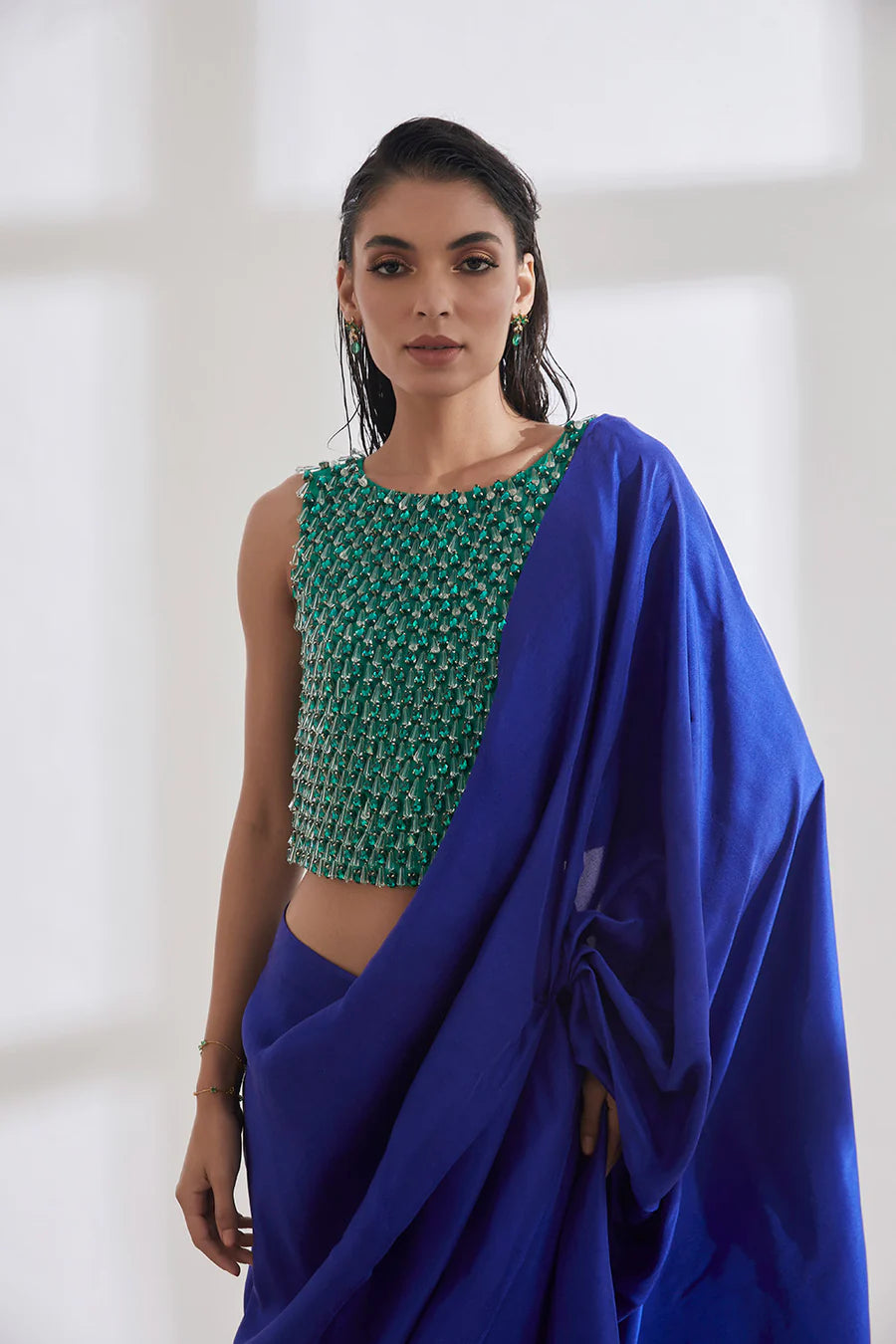 Masai Godet Sari with Chandelier Top