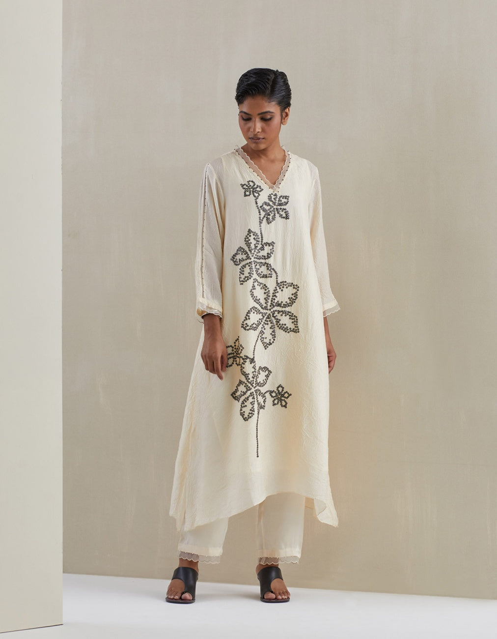 Ecru Crushed Kurta Set