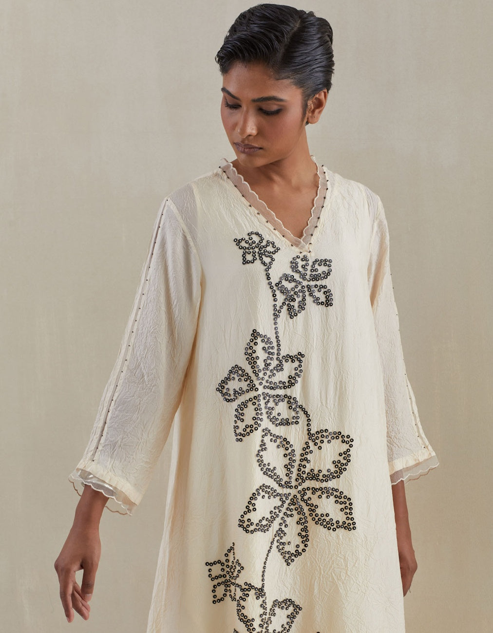 Ecru Crushed Kurta Set