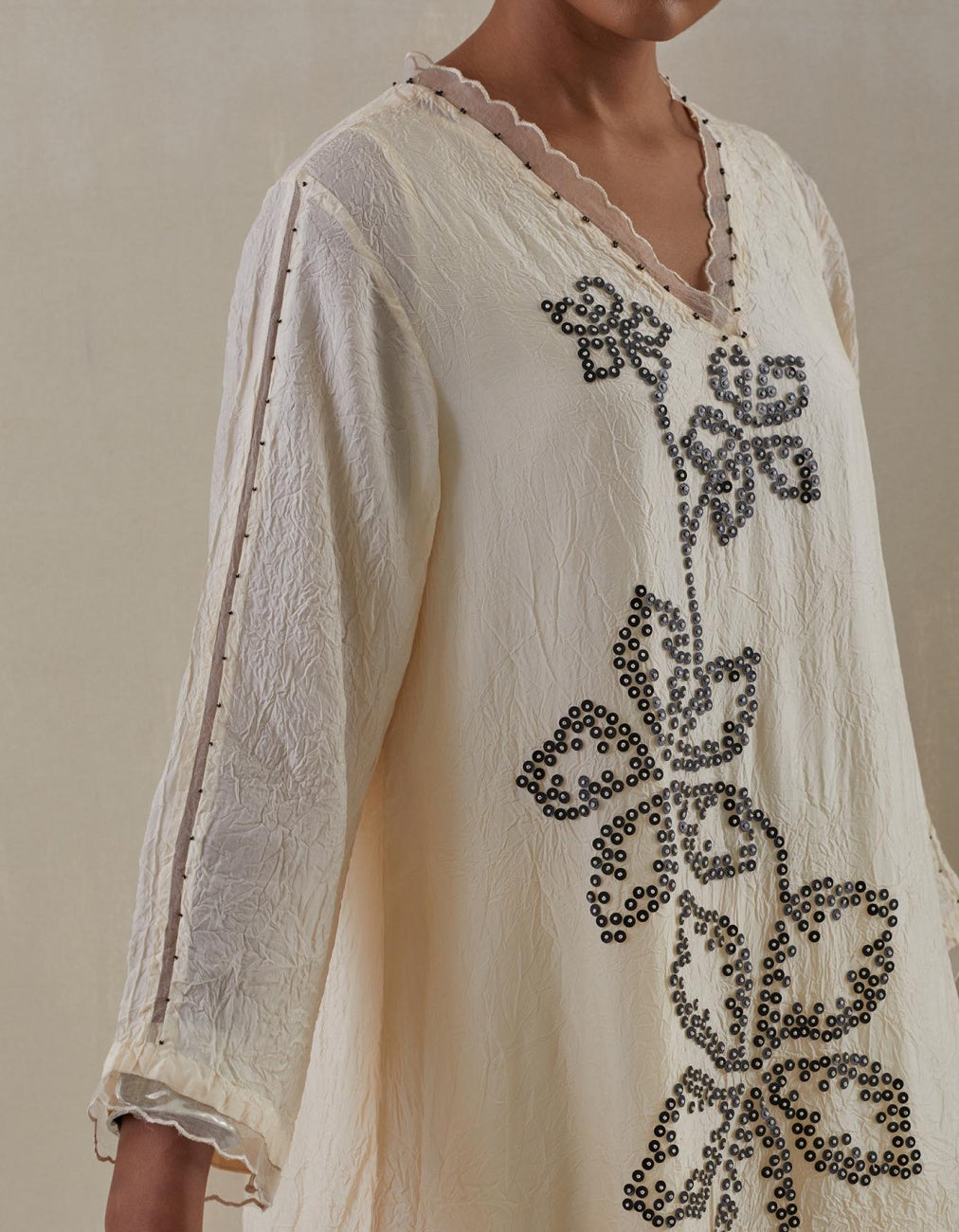 Ecru Crushed Kurta Set