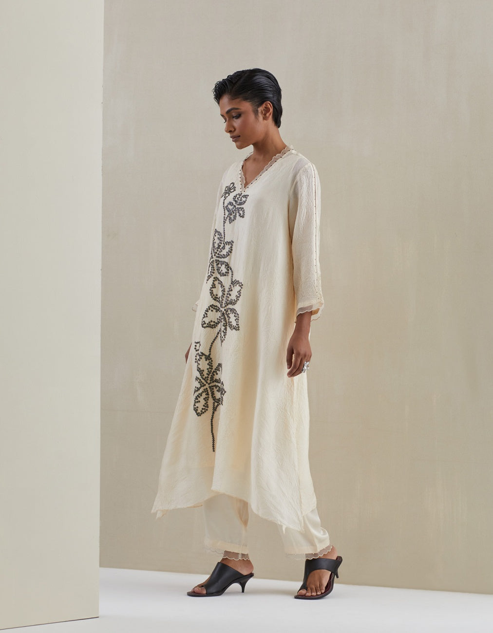 Ecru Crushed Kurta Set