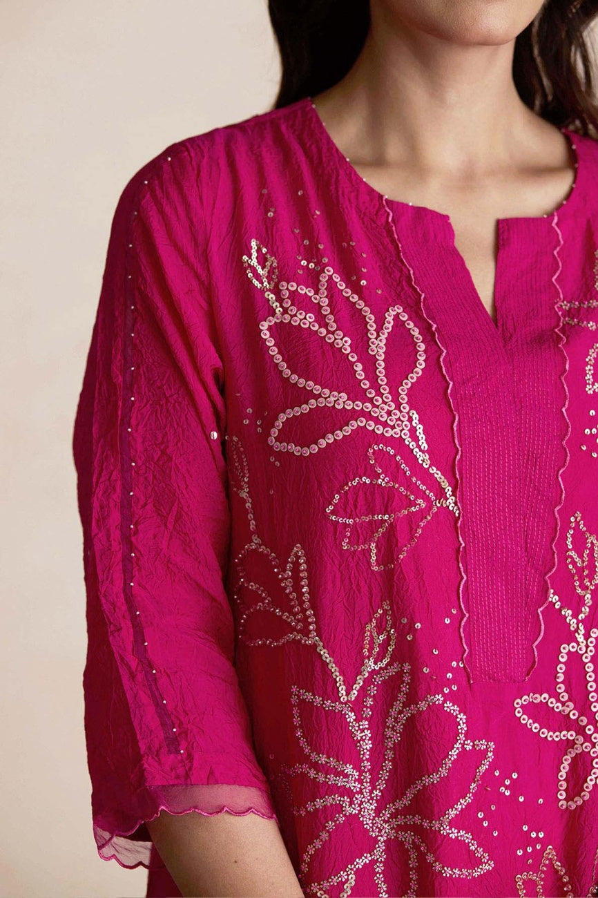 Silk Kurta Set In Hot Pink