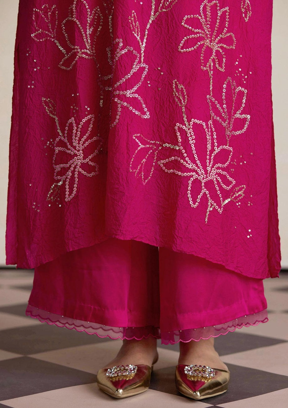 Silk Kurta Set In Hot Pink
