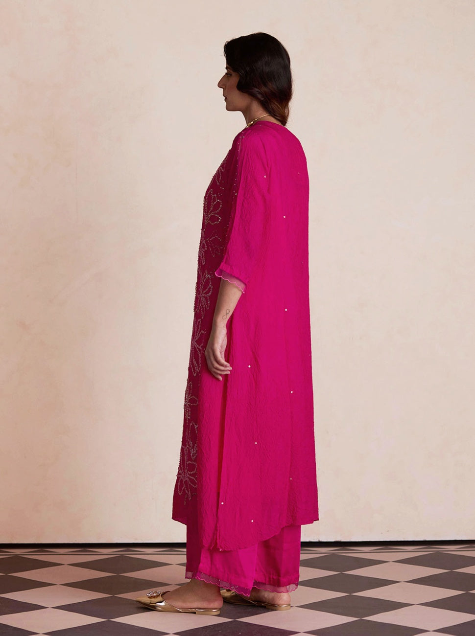 Silk Kurta Set In Hot Pink