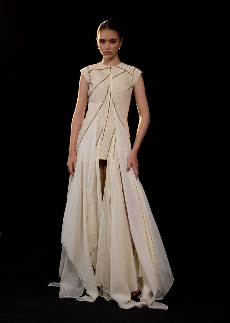Ivory Structured Gown with Sculpted Bodice | Samant Chauhan – Deval The ...