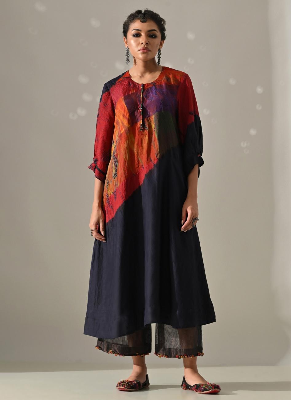 Multi Patchwork and Placement Dyed Kurta Set