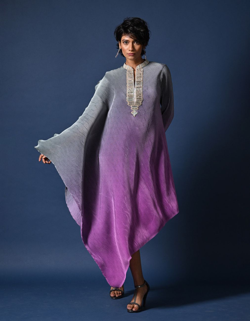 Sage Green Ombred Lavender Kaftan With Embroidery