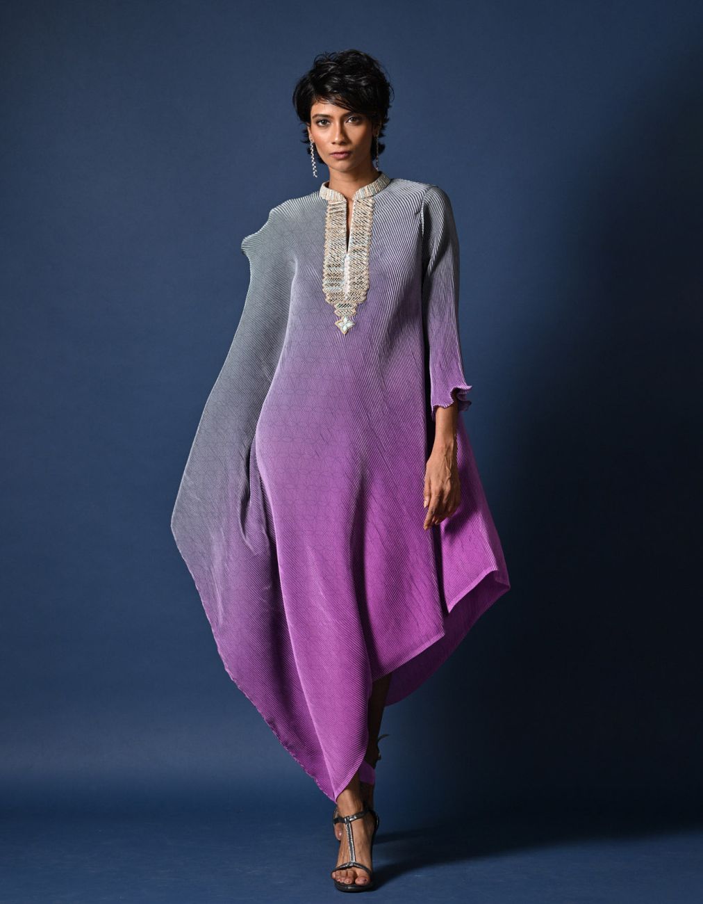 Sage Green Ombred Lavender Kaftan With Embroidery