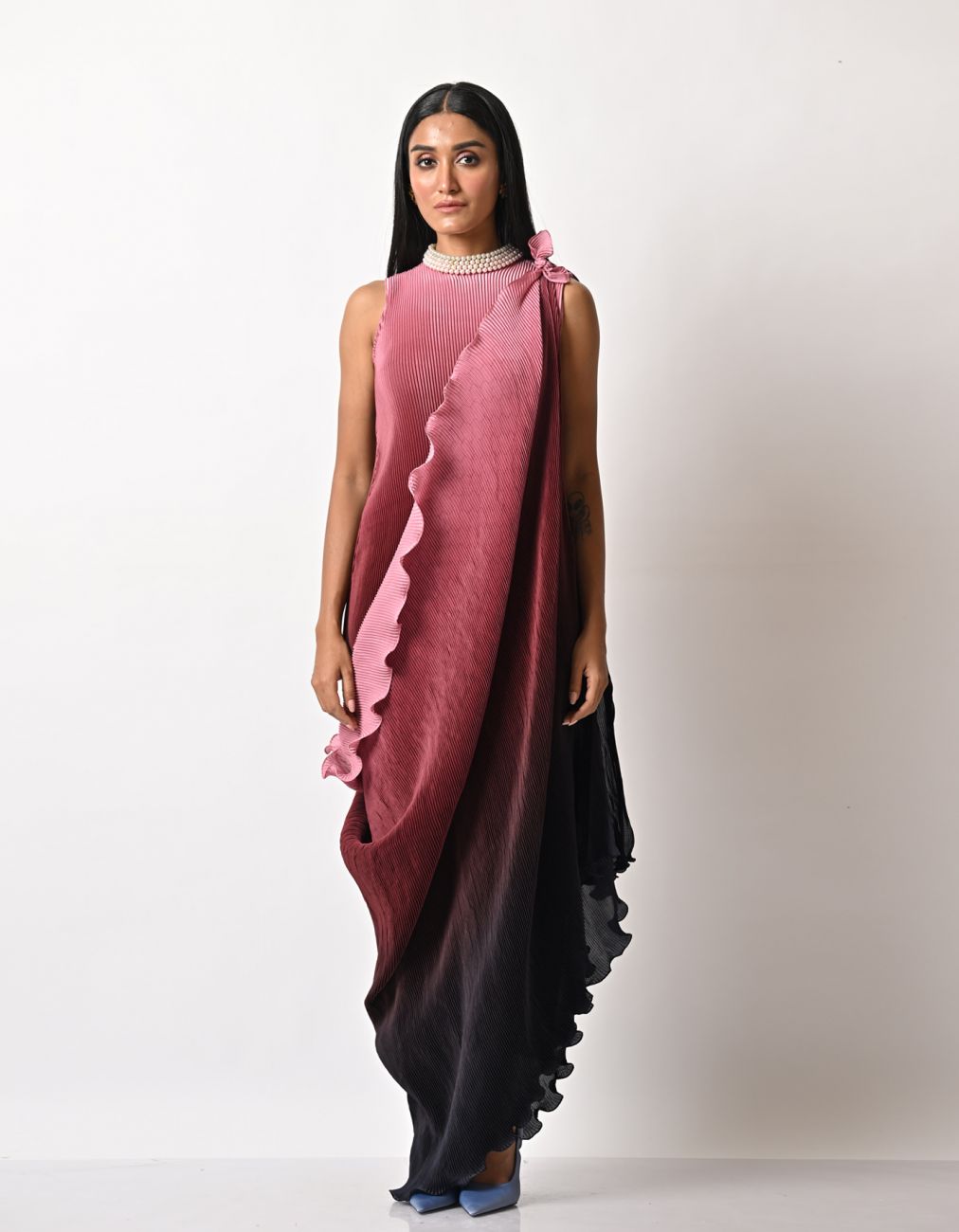 Pink Into Berry Shaded Drape With Long Dress