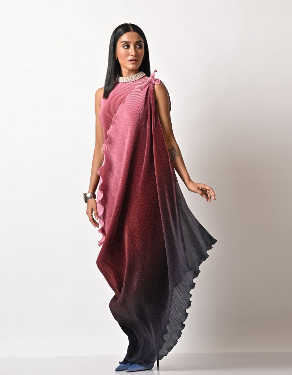 Pink Into Berry Shaded Drape With Long Dress