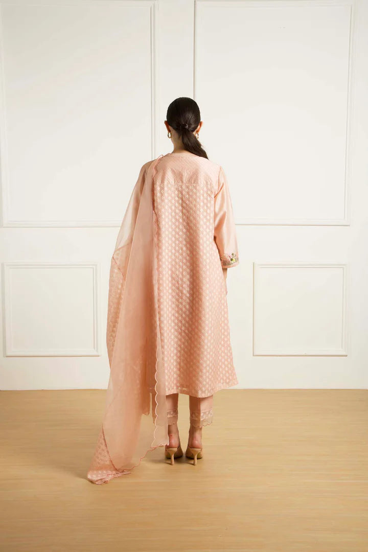 Old Rose Tunic In Brocade With Silk Chanderi Pants