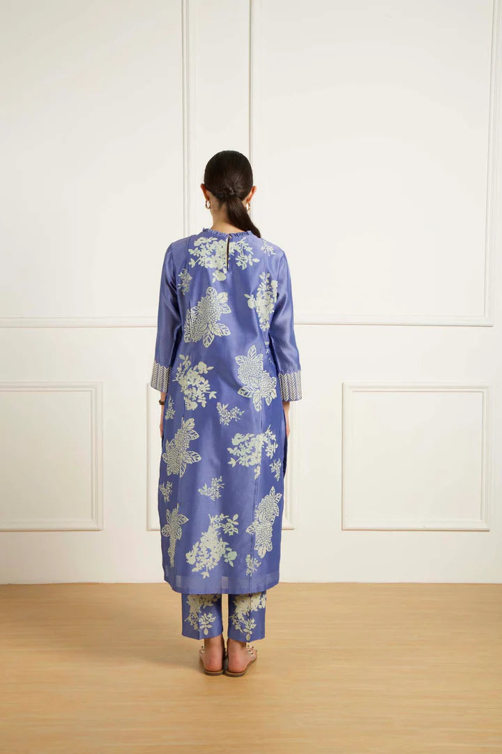 Twilight Front Pleats Tunic In Silk Chanderi And Printed Pants In Silk Chanderi