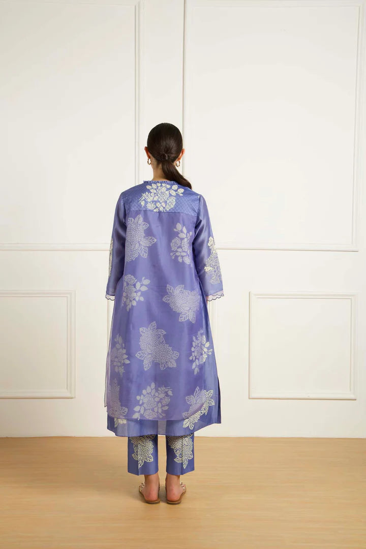 Twilight Double Layer Tunic In Silk Chanderi And Printed Pants In Silk Chanderi