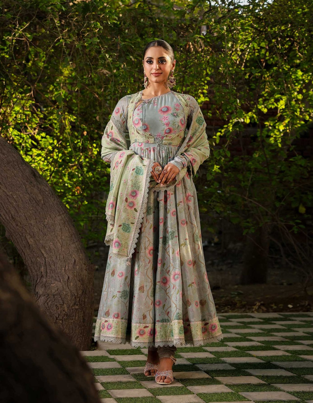 Blue Mughal Koti Anarkali Set
