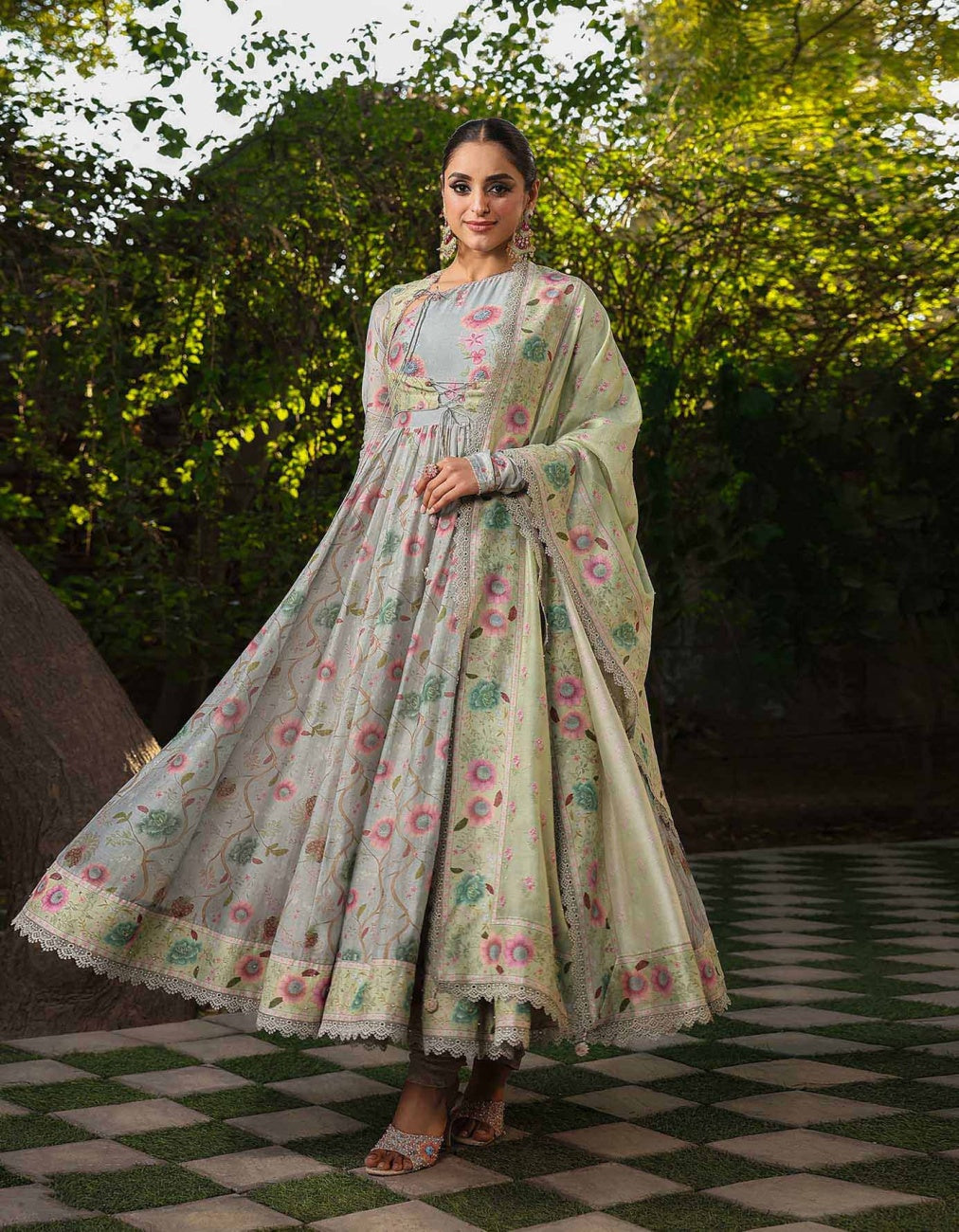 Blue Mughal Koti Anarkali Set