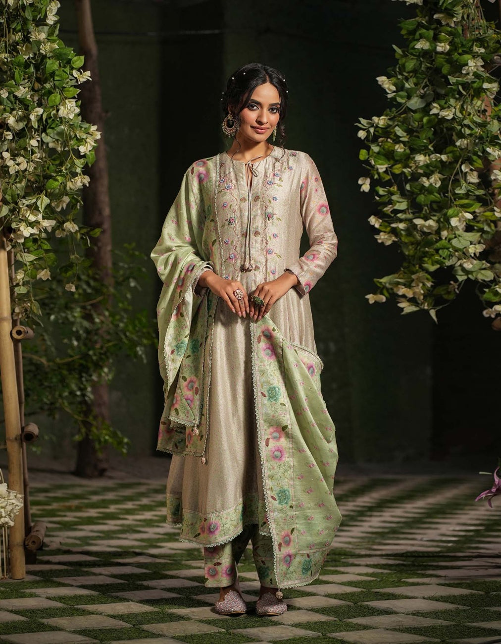 Green Mughal Heer Kalidar Set