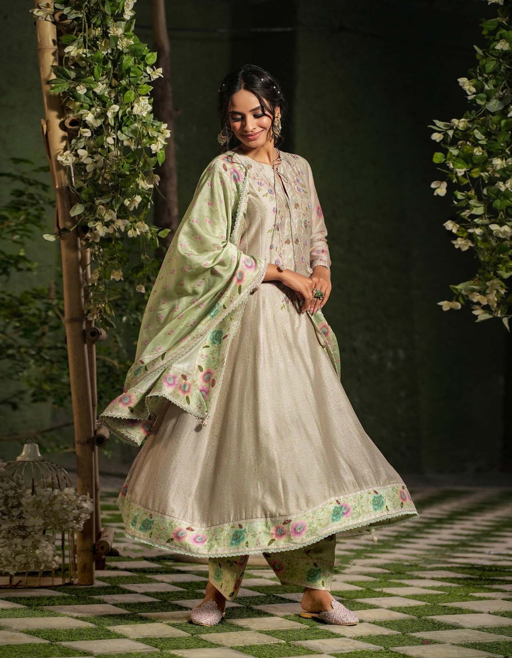 Green Mughal Heer Kalidar Set